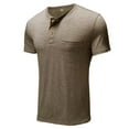 thumbnail image 2 of GLESTORE Mens Henley Shirts Short Sleeve Summer Tee Shirts with Pocket Henley Collar Khaki L, 2 of 4