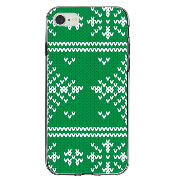 DistinctInk Clear Shockproof Hybrid Case for iPhone 7 8 SE (2020 Model) 4.7" Screen TPU Bumper Acrylic Back Tempered Glass Screen Protector - Green White Ugly Christmas Sweater - Christmas All Year