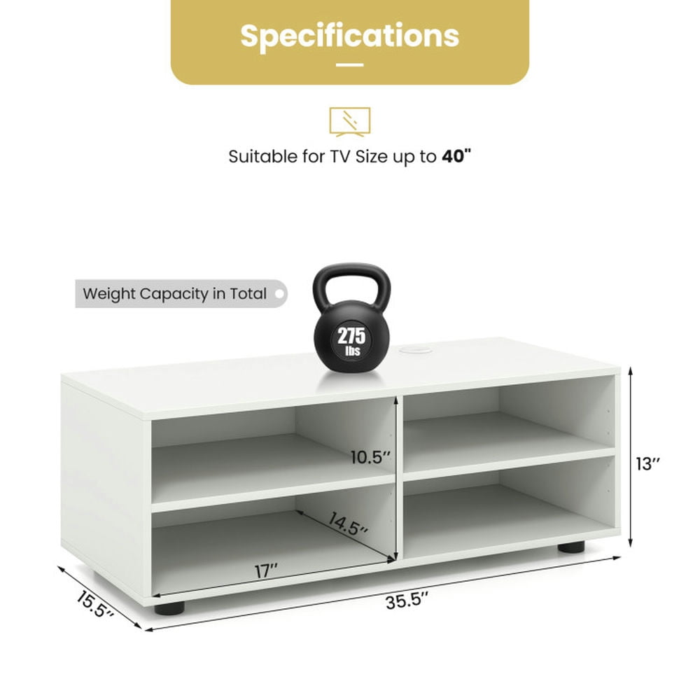 Finihen TV Stand, Entertainment Center, TV Console Table with Adjustable Shelves and Cable Management Hole for TV up to 40 Inch, for Living Room, White