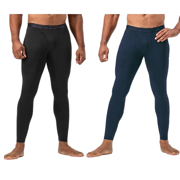 DEVOPS 2 Pack Men's thermal Heated Warm fleece lined Long Johns leggings (Small, Black/Navy)