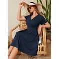 thumbnail image 3 of Chiclily Womens Summer Short Sleeve Casual Dresses V-Neck Boho Midi Dress with Pockets, Navy Blue M, 3 of 6