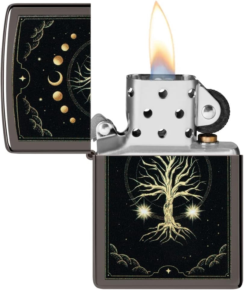 Zippo Lighter - Customized Message Tree of Life Mystic Nature - Black Ice 48636