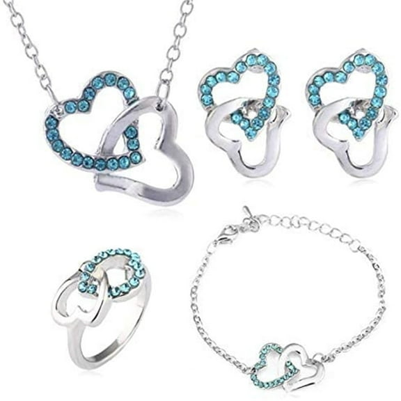 Daolelai Heart Shaped Chain Necklace Earrings Jewelry Set Women Gift