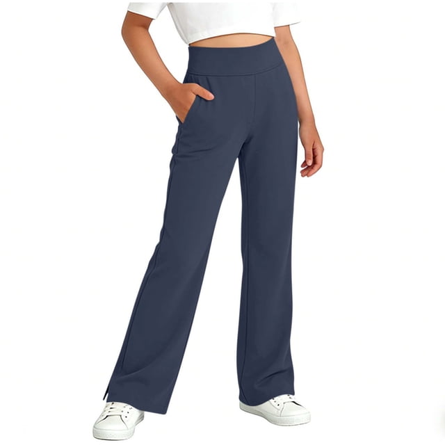 Pantalones de yoga de longitud completa para niños, de color sólido, con cintura elástica, con bolsillos y elásticos, de poliéster para adultos.