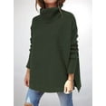 thumbnail image 3 of Women'S Turtle-Neck Oversized Sweaters Long Batwing Sleeve Spilt Hem Tunic Pullover Knit Tops Army Green XXL, 3 of 5