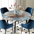 thumbnail image 5 of Elastic Fitted Round Tablecloth, Blue Sea Turtle Coastal Waterproof Stretch Table Cover for 36"-44" Tables, Summer Beach Nautical Starfish Coral Washable Outdoor Tablecloths for Patio, Camping, 5 of 9