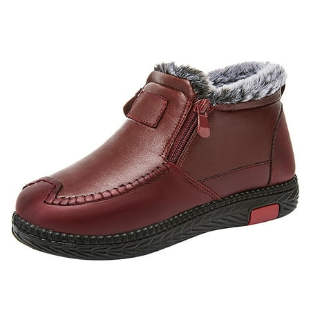 

NOKIO Ladies Solid Color Flat Warm Casual Shoes Fashion Soft Sole Ladies Non Slip Casual Shoes Winter Snow Boots Warm Fur Lined Casual Non-Slip Outdoors Leather Booties Cozy Walking Loafers
