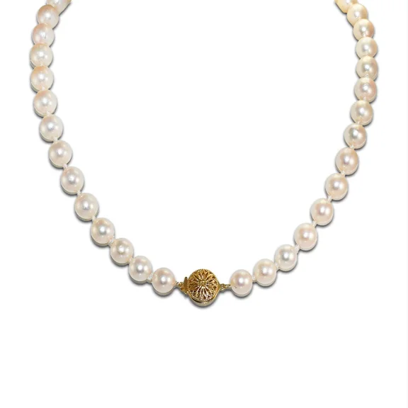 Pre-Owned Unbranded Pearl Necklace 9.5mm Cultured White w/ Rose Overtone - Length 18"
