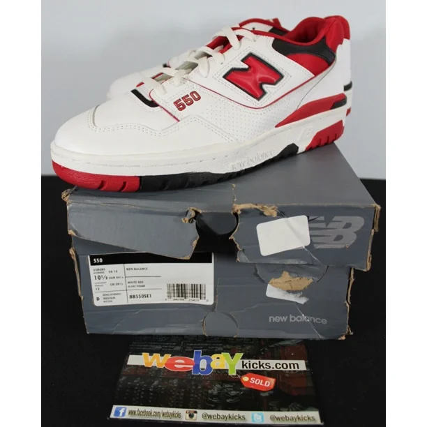 New Balance 550 White Red Black Sneakers Shoes Retro Mens Size 10.5 BB550SE1 New