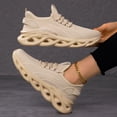thumbnail image 5 of pwidon Women's Platform Sneakers Breathable Knit Lace Up Shock Absorbing Chunky Blade Sole Comfort Casual Walking Running Athletic Shoes Beige 5.5, 5 of 6