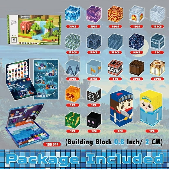 Magnetic Blocks - Minecraft Building Blocks - Building play for children ages 4-10 - Construction building set, birthday gift, Christmas gift, gift for children ages 4 and up