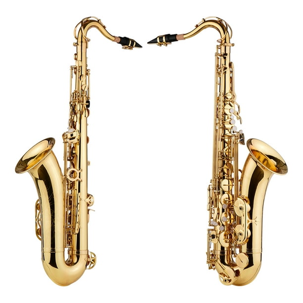 Bb Tenor Saxophone Sax Brass Body Gold Lacquered Surface Woodwind