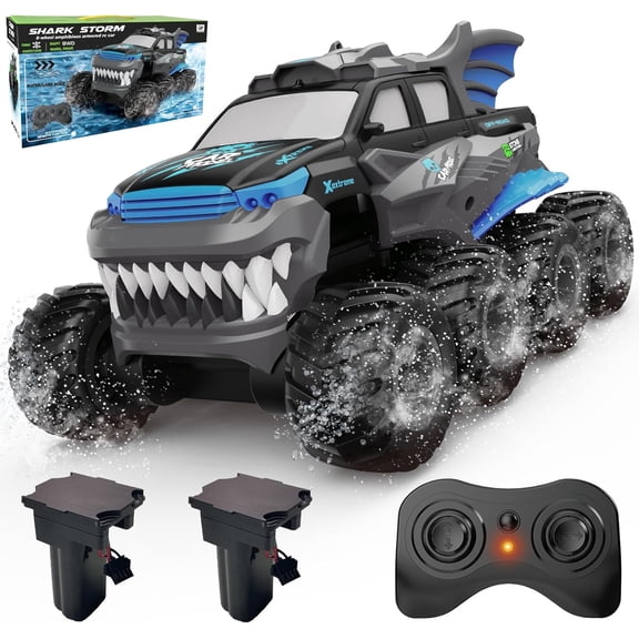 Amphibious Remote Control Car with 2  Rechargeable Batteries, 8WD RC Cars for Boys Age 8-12, Offroad Waterproof RC Monster Truck, 2.4GHz All Terrain RC Drift Cars Beach Pool Toys Gifts for Kids Blue