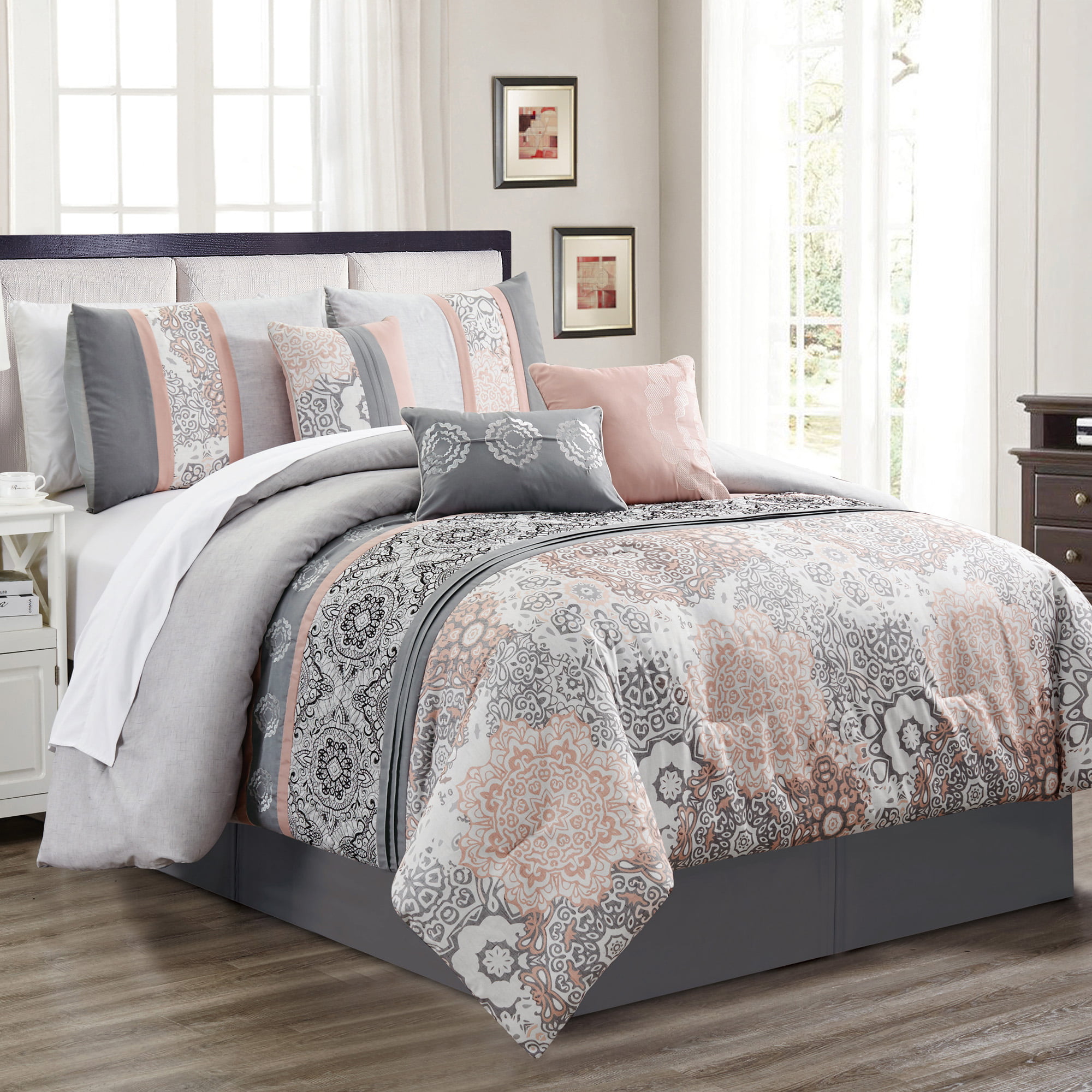 7 Piece Breenda Sage/Blush/Gray Comforter Set 