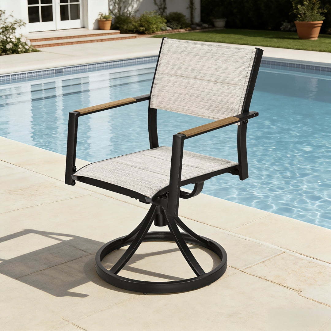 Outdoor Patio Dining Chairs Set of 2, 2-Piece Upgraded 3D double-layer textilene Swivel Patio Chairs, Teak