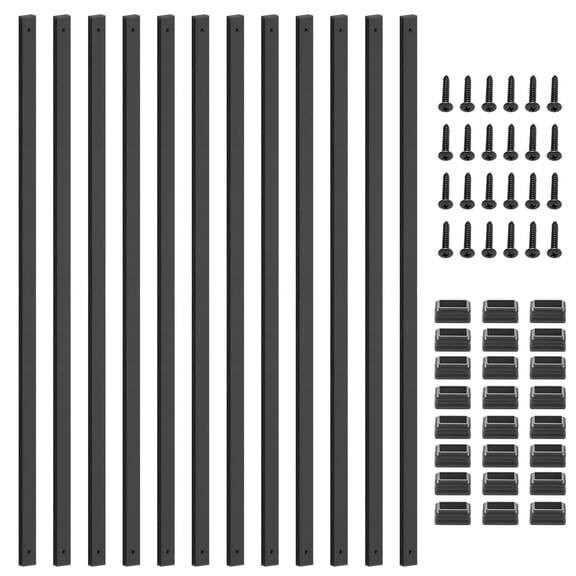 100-Pack 36'' Deck Balusters, Black Metal Deck Spindles with Screws & End Caps, Hollow Rectangle Stair Railing Balusters for Decks, Porches, Fences