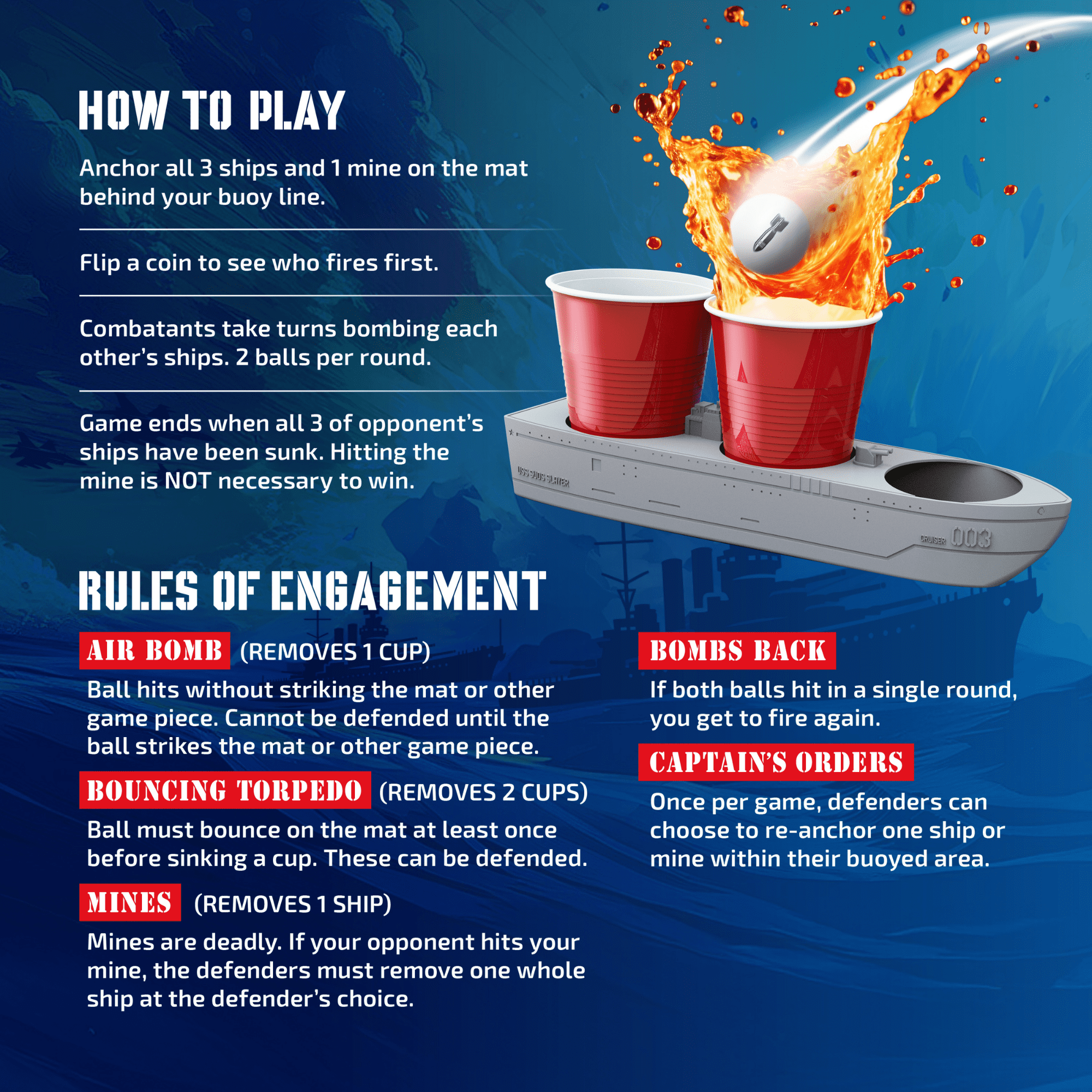 BattlePong DLX, Tabletop Pong Party Game, Indoor Outdoor Pong Game, for All Ages
