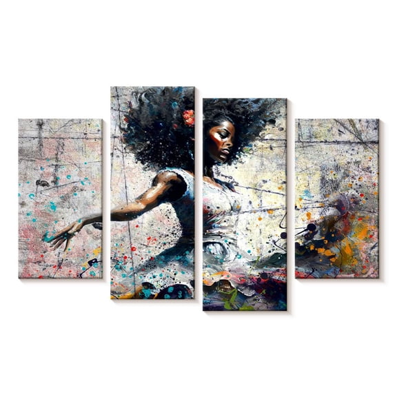 Elephant Stock African Dancer Wall Art - Horizontal Multi Panel Canvas - Living Room Wall Decor - People Multi Panel - Beige And Brown Decor - 24" x 14"