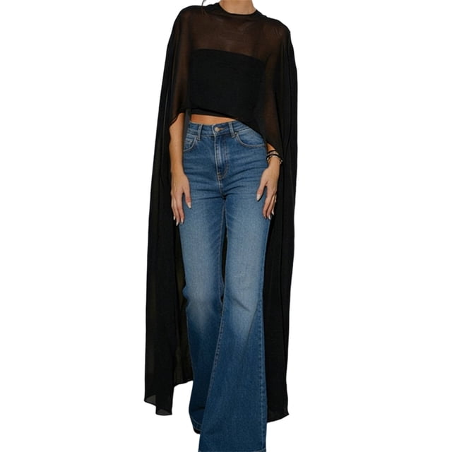 Gupgi Capes Transparentes pour Femmes, Couleur Unie, Col Rond, Irrégulières, Longues, Été, Asymétriques, Châles Transparents