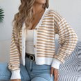 thumbnail image 7 of Women's Striped Cropped Cardigans Button Down Soft Fall Sweater Long Sleeve V Neck Knit Coat Fall Outfits Trendy Clothes Khaki, M, 7 of 7