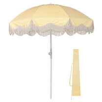 LAGarden 6Ft Fringe Patio Umbrella with Push Button Tilt Carry Bag UV30  Outdoor Beach Yard Pool Party Deck Yellow Stripe