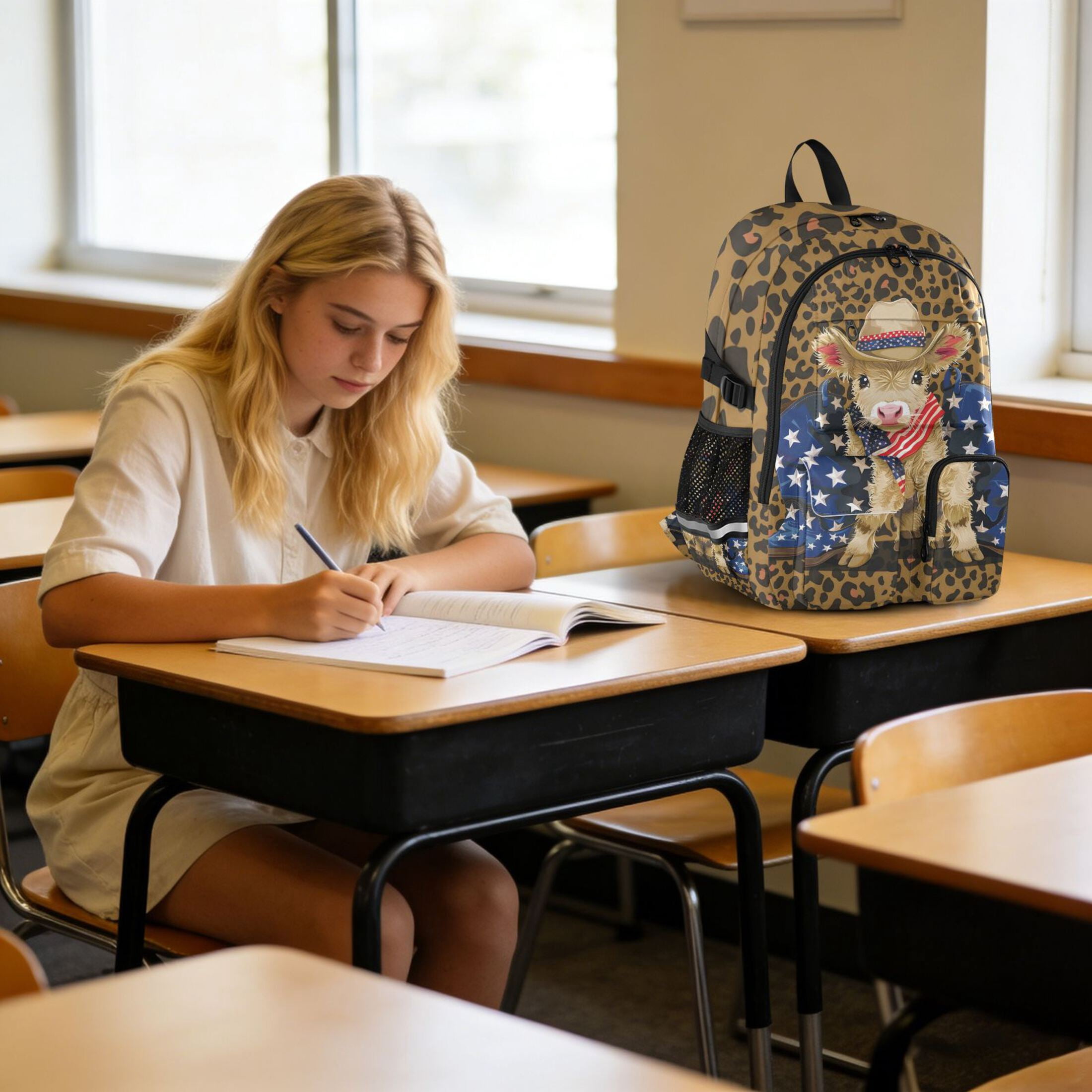 ALAZA Highland Cow Leopard Print Student Backpack School Bookbag Large Laptop Daypack Travel Bag