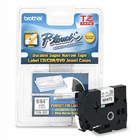 Brother P-Touch TZ Super-Narrow Non-Laminated Tape for P-Touch Labeler, 1/8w, Black on White