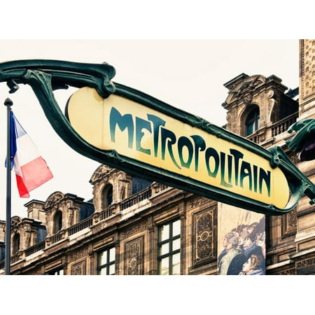 French Deco Horn Art Deco Metropolitain Sign, Metro, Subway, the Louvre Station, Paris, France, Europe Print Wall Art By Philippe Hugonnard ()
