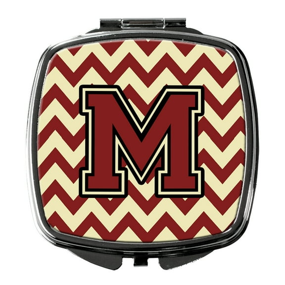 Letter M Chevron Maroon and Gold Compact Mirror