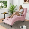 thumbnail image 6 of FFH Chaise Lounge Indoor, Velvet Button-Tufted Chaise Lounge Chair with Bolster Pillow, Pink, 6 of 7