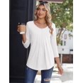 thumbnail image 3 of Zeagoo Womens Fall Fashion 3/4 Sleeve Round Neck Floral Ink Dot Tops Pleated Business Work Shirts, 3 of 6