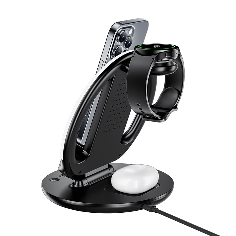 7-in-1 LED Wireless Charging Station, Charger Stand for Apple Samsung Devices, for iPhone 17 16 15 Or Samsung Watch Airpods, Wireless Charger iPhone Samsung Charging Station with Alarm Clock