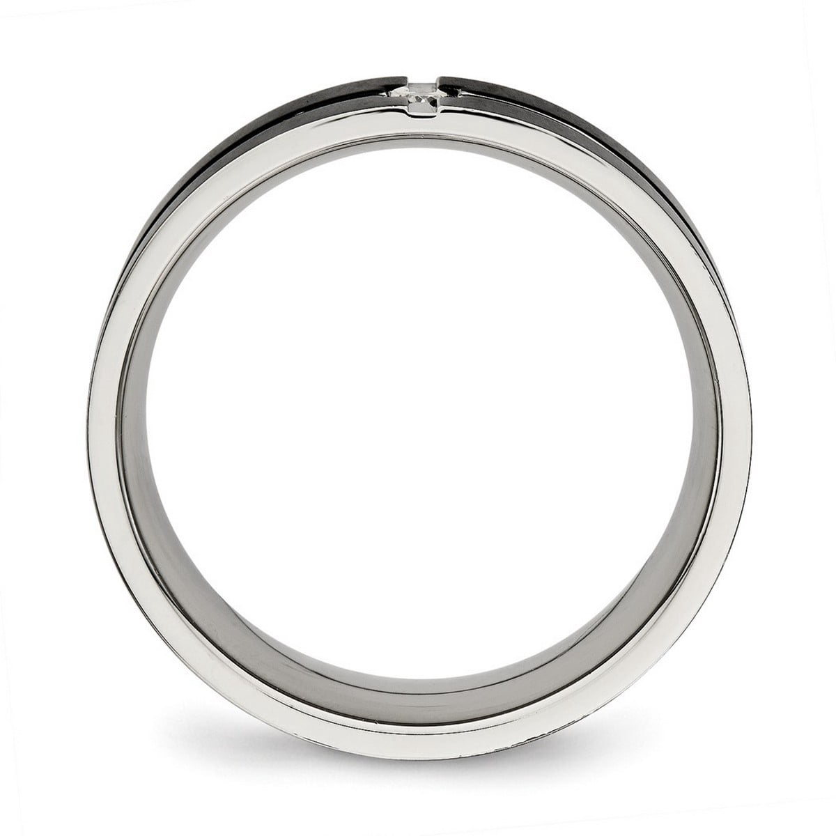 8mm Stainless Steel Polished Black Ip Grooved Cubic Zirconia Comfort Back Ring Size 12.5 Ring for Women