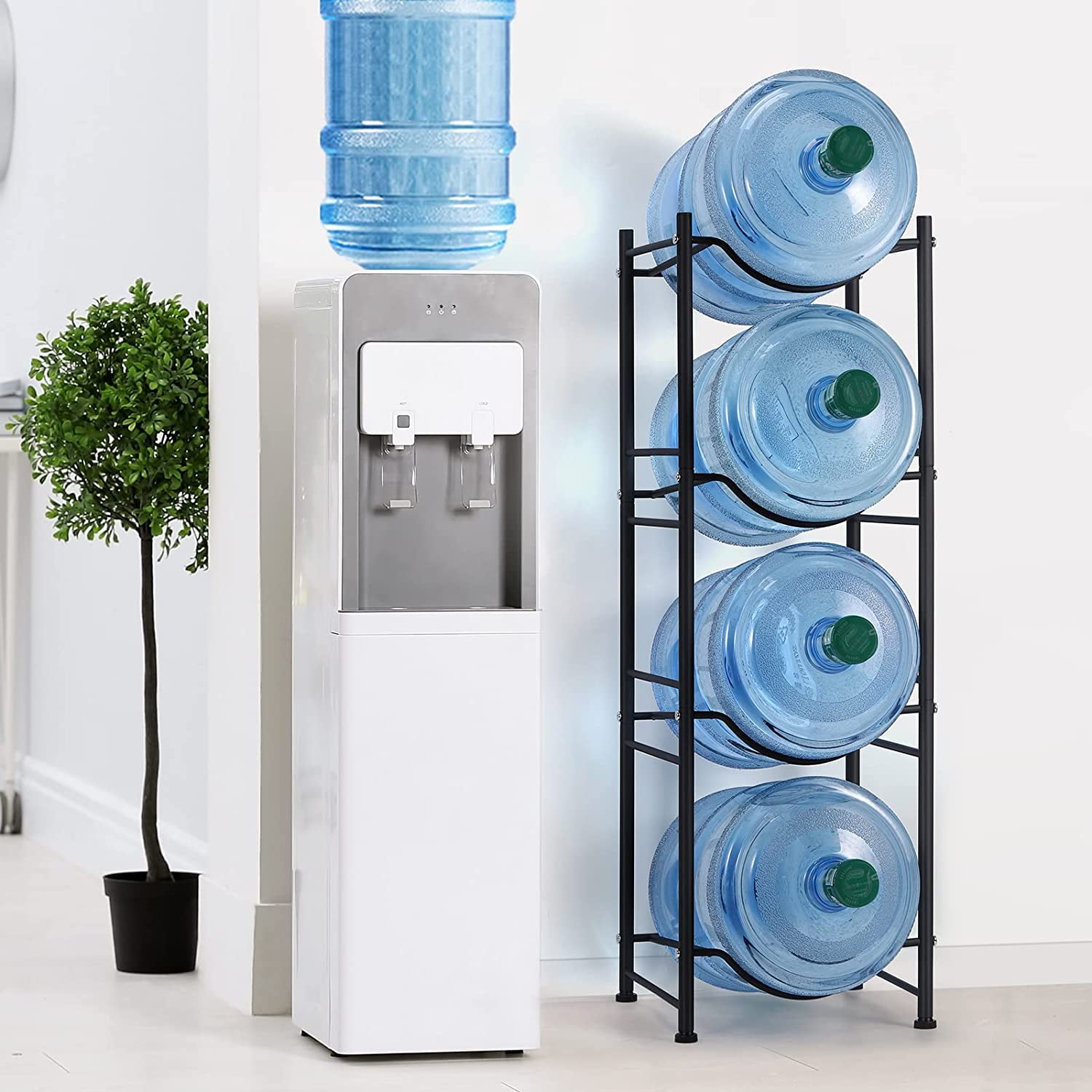 Oumilen 5 Gallon Water Jug Holder Water Bottle Storage Rack 4-Tier, Black