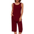 thumbnail image 2 of WCMZJ Pajamas Set for Women 2 Piece Loungewear Pleated Sleeveless Tank Tops and Capri Pants Pjs Sets Sleepwear Lightweight Soft Nightwear Red M, 2 of 5