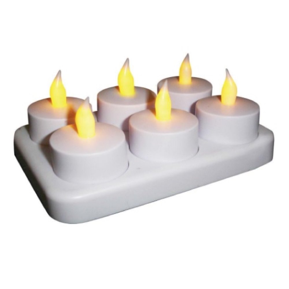 Pack of 6 White Rechargeable Flameless Tea Light Candles with