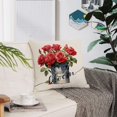 thumbnail image 4 of Set of 4 Rose Pillow Covers 16x16 Red Spring Summer Pillow Covers Hello Sunshine Flower Floral Cushion Covers Square Cotton Linen Pillow Cases for Couch Sofa Patio Outdoor Home Decor(16 Inch), 4 of 6