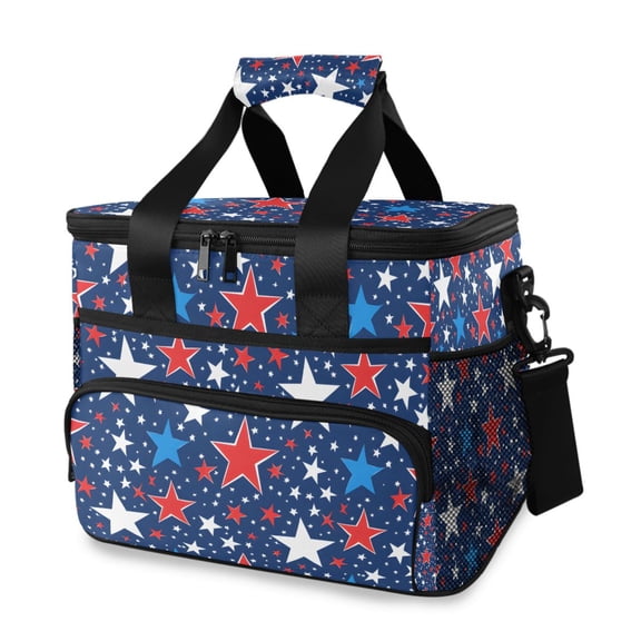 Red Blue and White Colored Stars Portable Cooler Lunch Box Reusable Insulated Lunch Bag Leakproof 15L