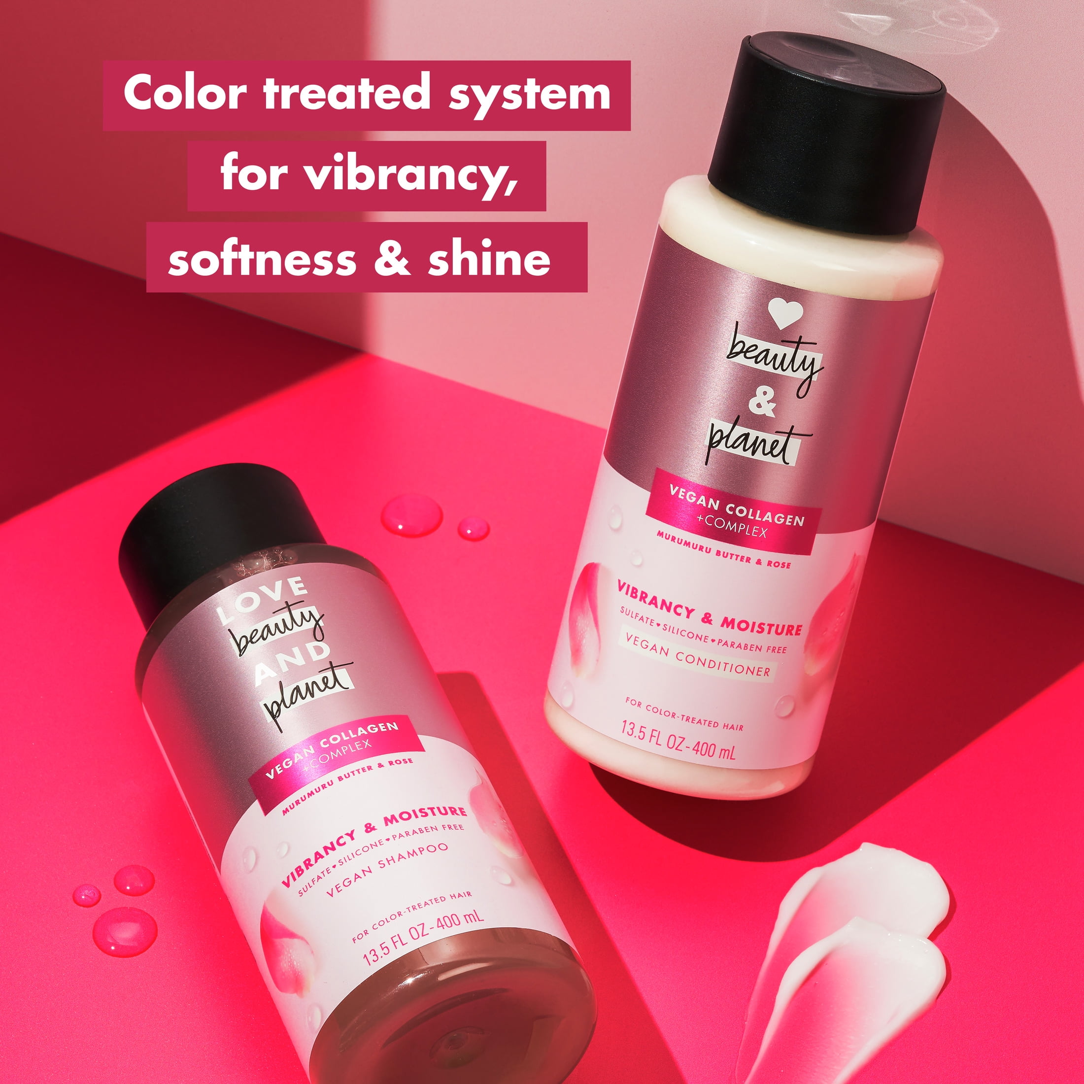 Love Beauty and Planet Vegan Collagen Moisture Shampoo for Women Murumuru Butter & Rose, 13.5 oz