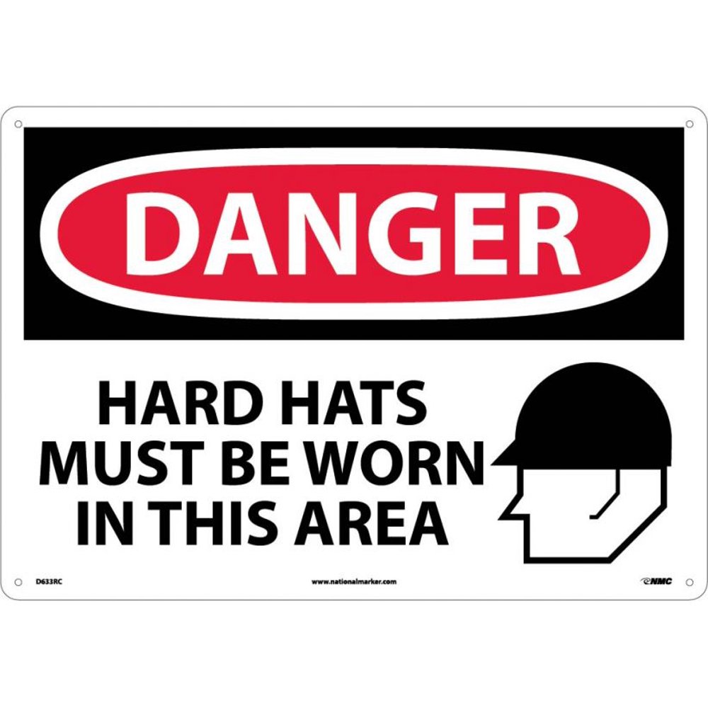 NMC Signs D633Rc, Large Format Danger Hard Hats Must Be Worn Sign, 14 X