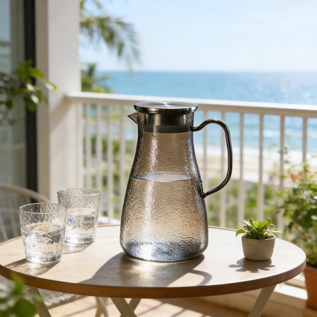 shyuyusa PC Integrated Steel Lid Hammered Water Pitcher Large Capacity Jug For Home Party Daily Use