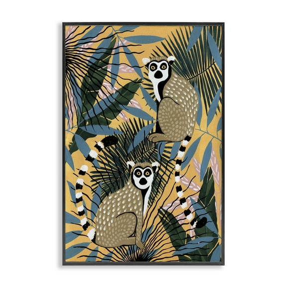 Stupell Industries Lemurs and Tropical Plants Black Framed Giclee Art design by Yvette St. Amant, 18 x 12