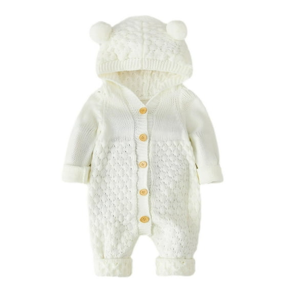 Odeerbi Newborn Infant Baby Girls Boys Winter Warm Coat Knit Outwear Hooded Jumpsuit