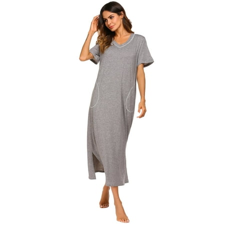 VOIANLIMO Women’s Long Nightdress Short Sleeve Nightshirts Sleepwear ...