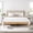 Oat, variant on Spruce & Spring Farmhouse Upholstered Platform Bed Frame with Solid Wood Legs, Boucle Fabric Headboard, Wood Slat Support, Queen, Cream