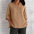 thumbnail image 2 of Summer Akafmk 3/4 Sleeve Shirts for Women,Summer Womens Cotton Linen Top,Fashion V-Neck Solid Casual Top Blouse, 2 of 5