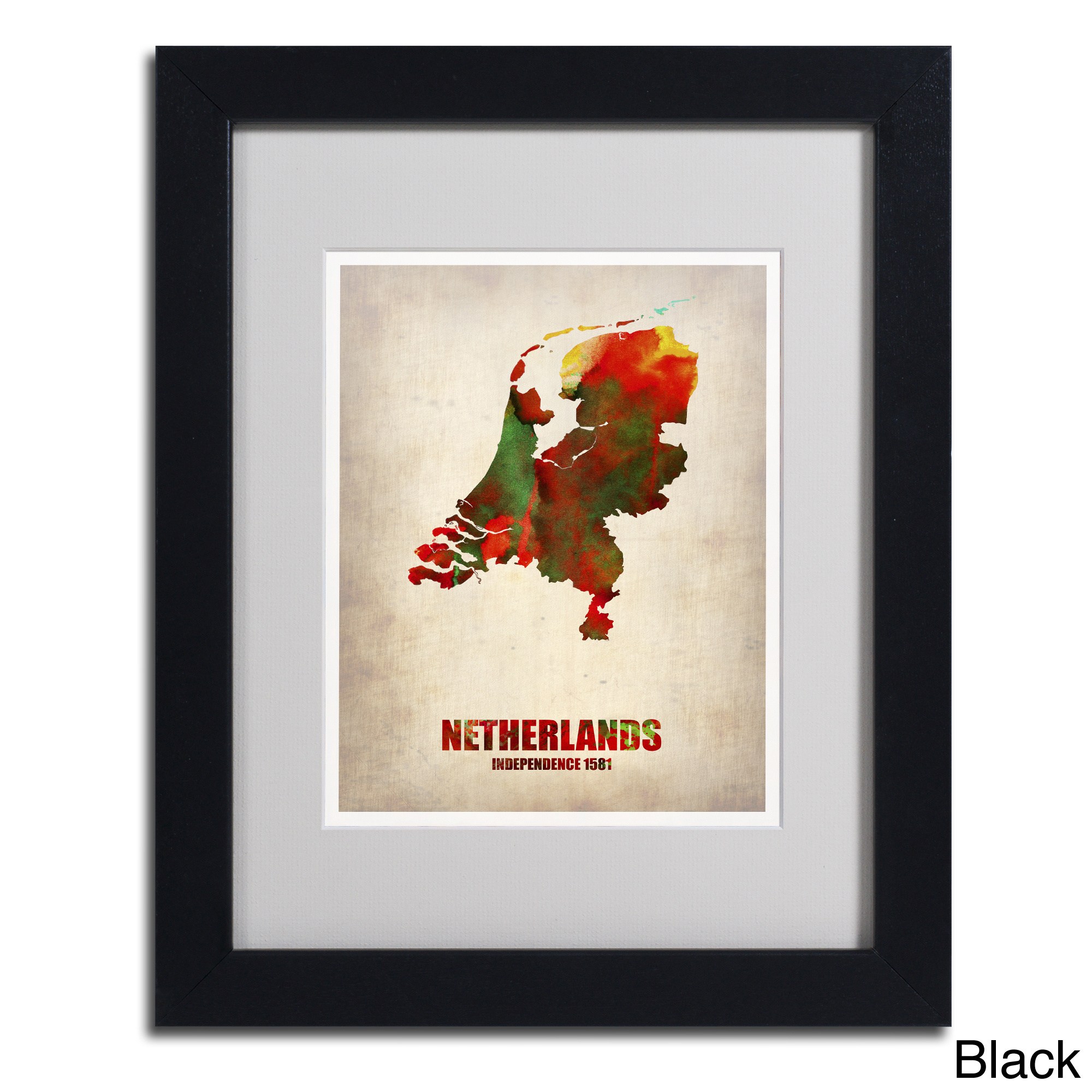 Trademark Fine Art "Netherlands Watercolor Map" Matted Framed Art by Naxart, Wood Frame