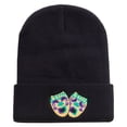 thumbnail image 5 of Mardi Gras Masks Logo Embroidered 12 Inch Long Knitted Beanie - Black OSFM, 5 of 5