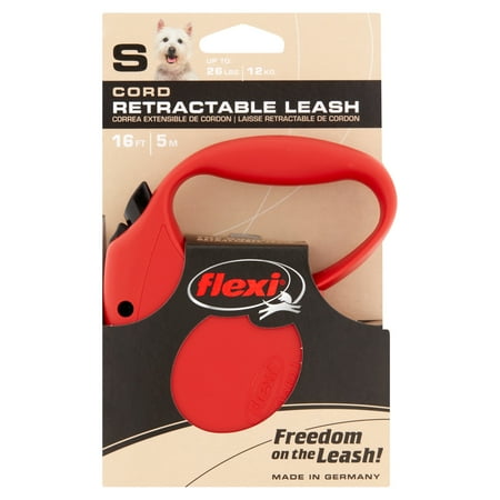 2 Retractable Cord Leash - Flexi Retractable Dog Leash, 16 Ft. Cord Dog Walking Leash, Small for Dogs up to 26 Lbs. Red, Fast and Reliable 1-Hand Braking System with Permanent Braking Feature