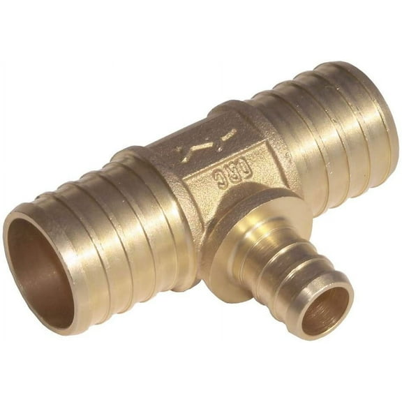SharkBite PEX Barb Reducing Tee - Brass, Compact - 1 In x 1 In x 1/2 In, Red